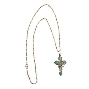 Fashion Jewelry beautiful turquoise gold plated trim 14" cross necklace.